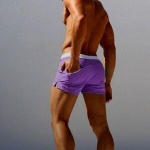 Men's Sexy Swim Trunks With Zippered Back Pocket Resort Wear Pool Purple XL